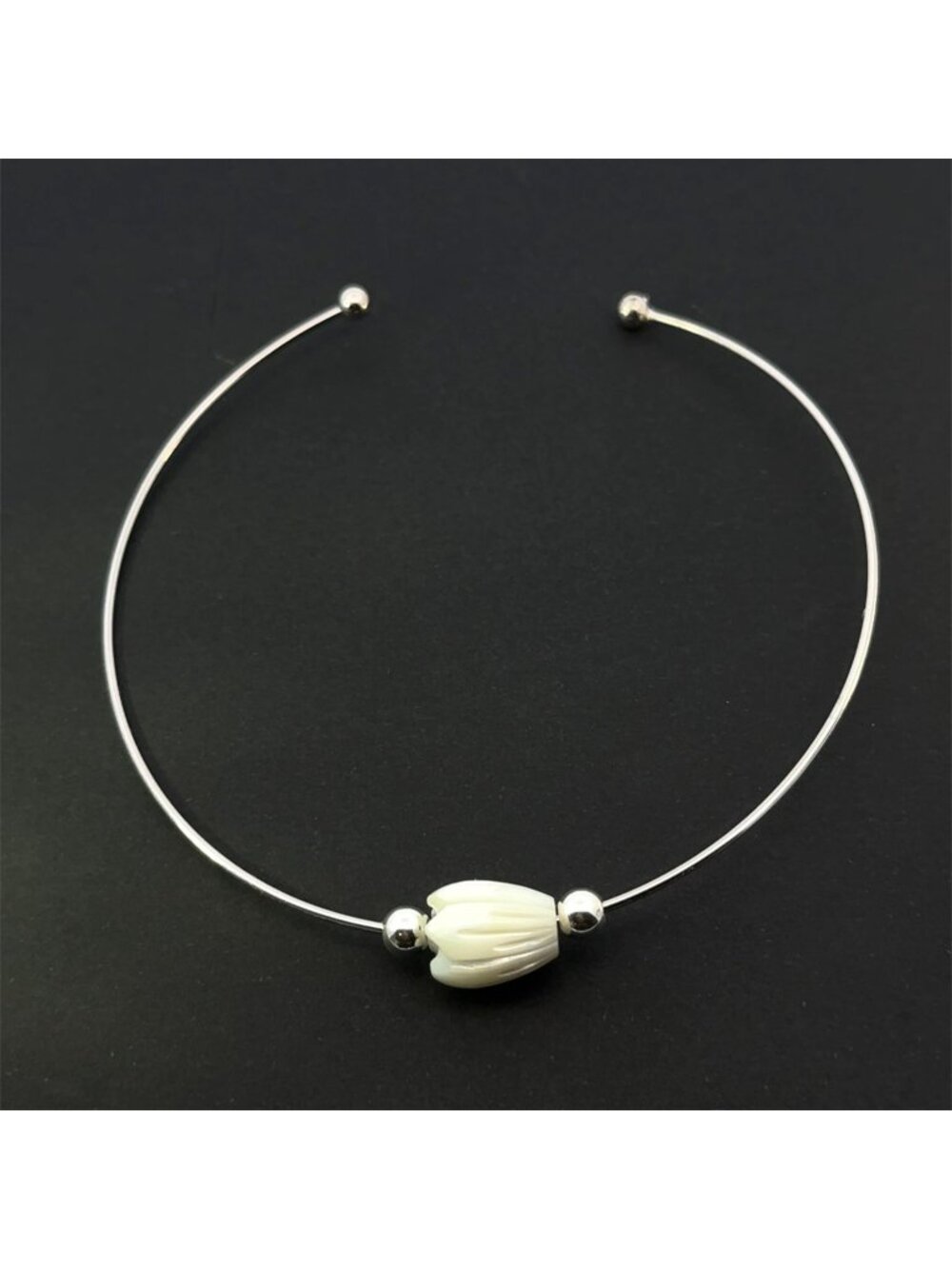 Sterling Silver Mother of Pearl Pikake Flower Modular Bangle Bracelet 7.5"